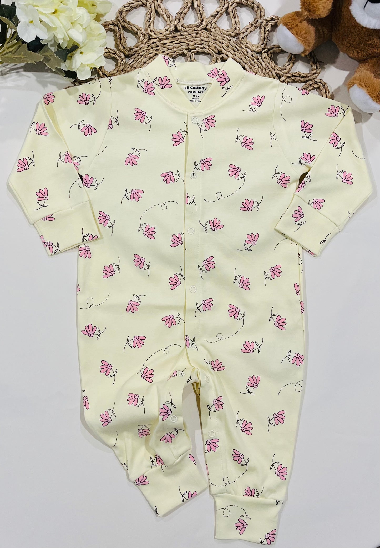 Cotton Growsuit | Yellow with Flowers