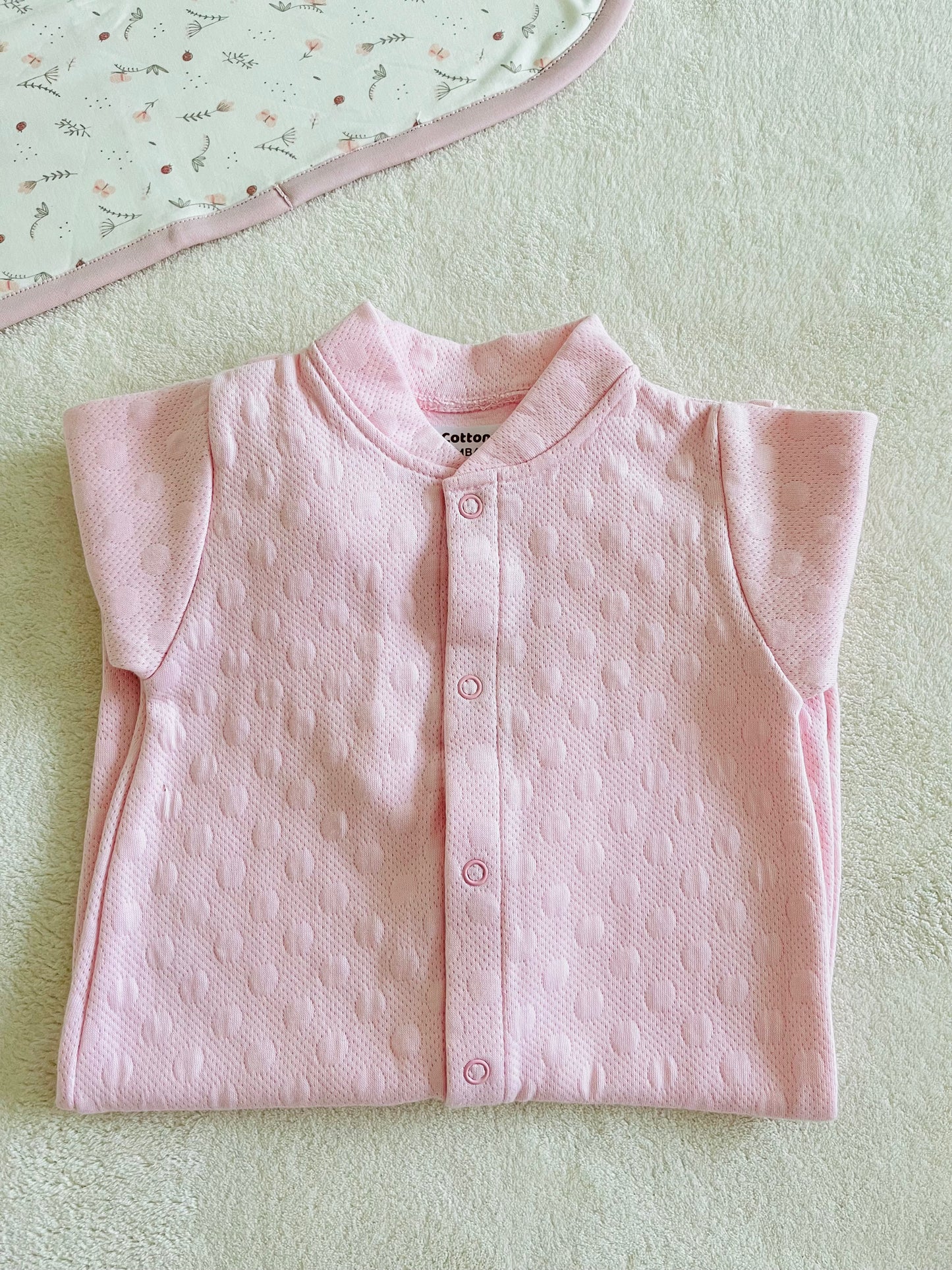 Cotton Jacquard Growsuit | Pink