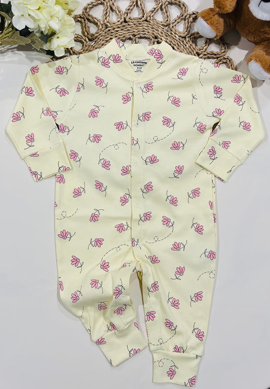 Cotton Growsuit | Yellow with Flowers