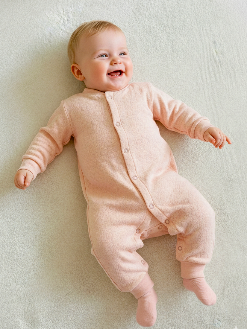 Cotton Jacquard Growsuit | Peach