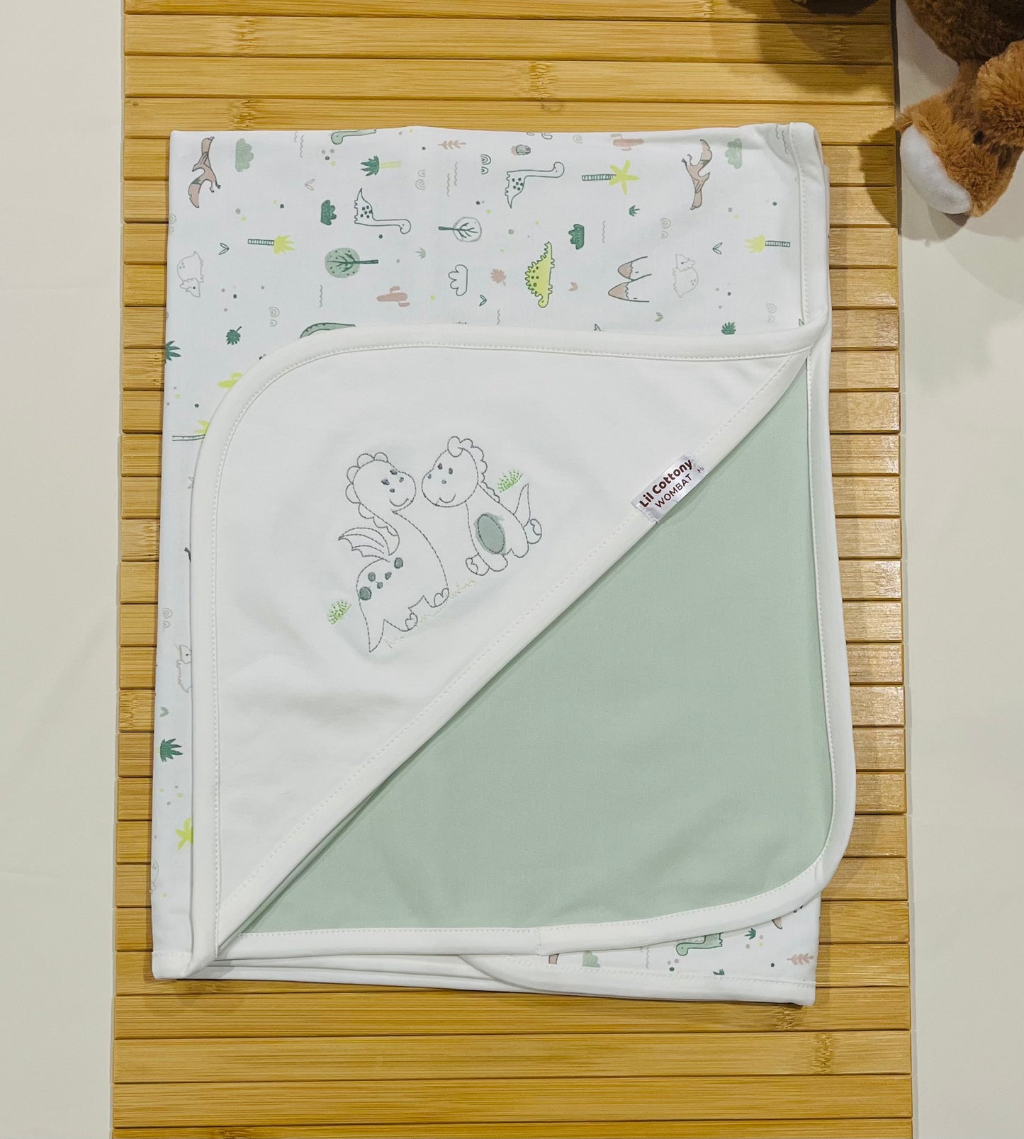 Cotton Blanket | Light Green Dinosaur