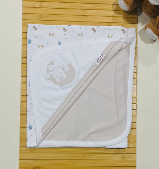 Cotton Blanket | Beige and White Sleepy Bunny