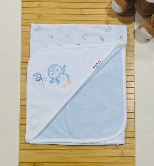 Cotton Blanket | Light Blue Penguin
