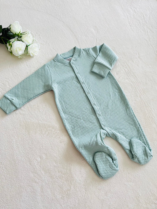 Cotton Jacquard Growsuit | Green