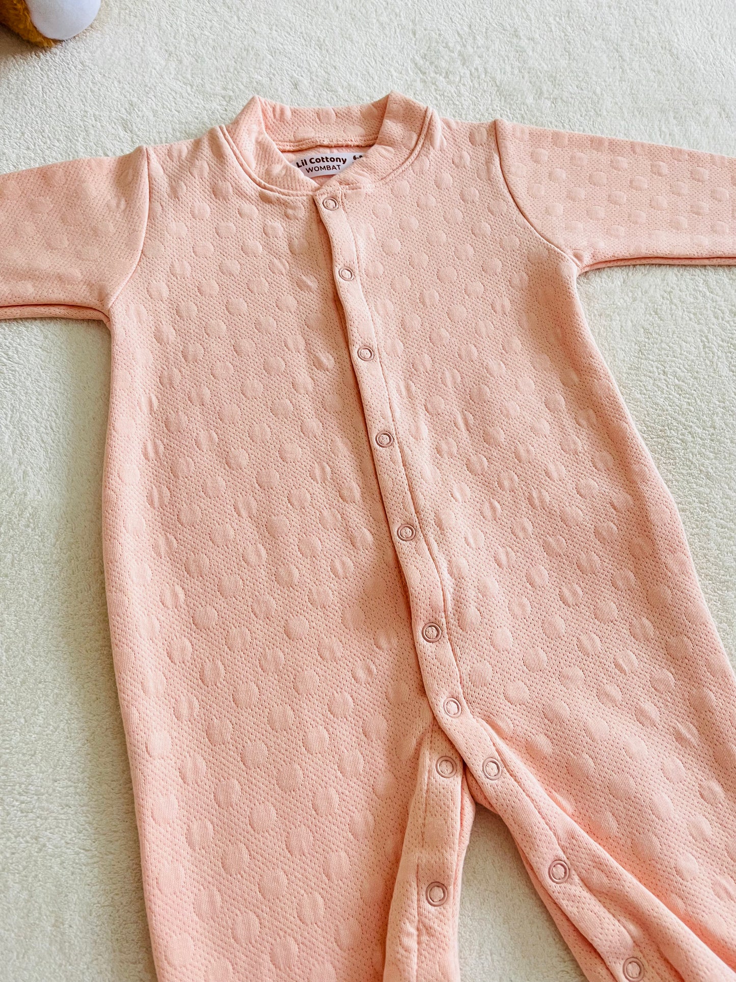 Cotton Jacquard Growsuit | Peach