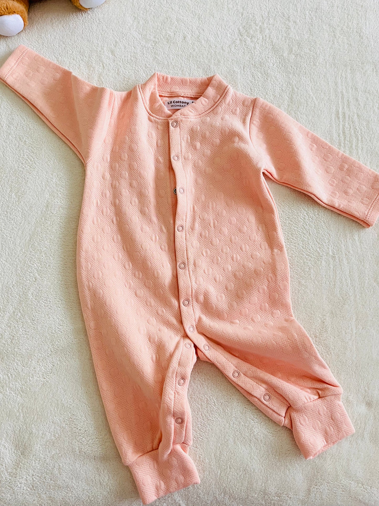 Cotton Jacquard Growsuit | Peach