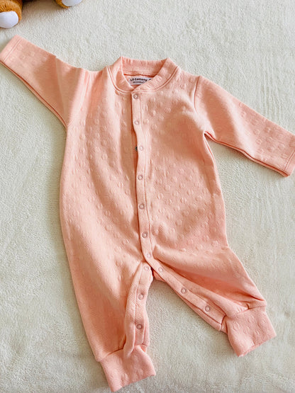 Cotton Jacquard Growsuit | Peach