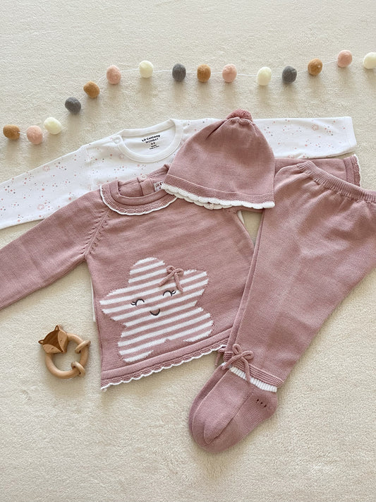 Pink Star Cotton Knit Newborn Set