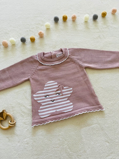 Pink Star Cotton Knit Newborn Set